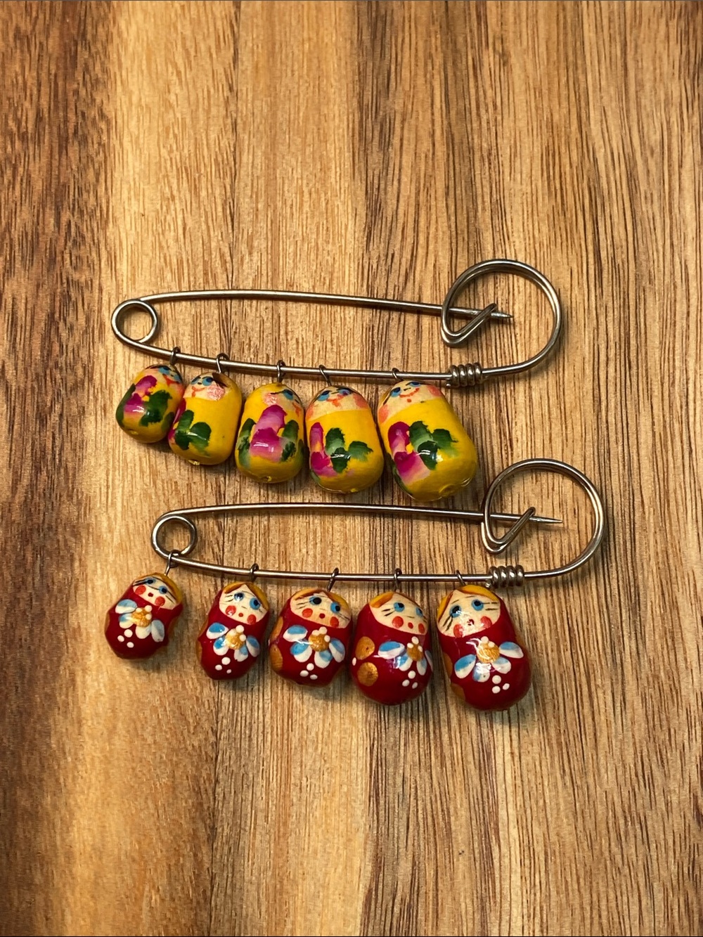🍇 2 Vintage Jewelry Cute Russian Matryoshka Pins
